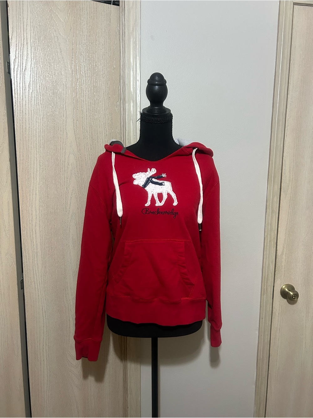 Blue 84 Red Crewneck Hoodie Sweater with Moose Applique